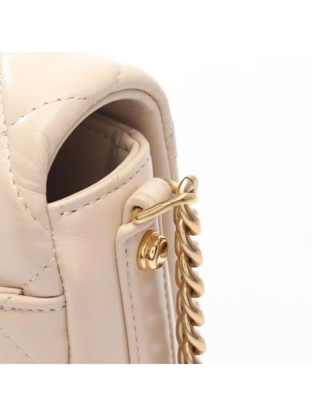 Chanel Shoulder Bag Quilted Beige Leather CC Logo Chain